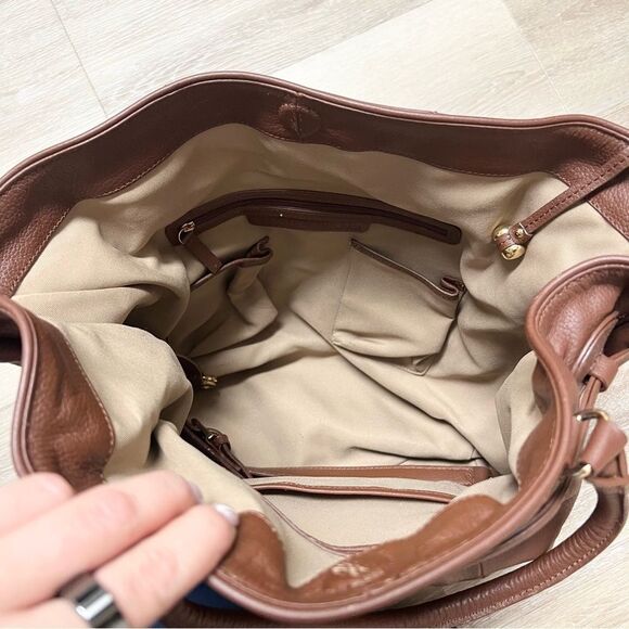 Isaac Mizrahi Live LG Satchel Leather Shoulder Bag Tote Purse Handbag Brown - Picture 9 of 16